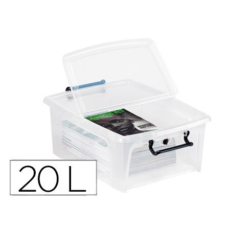 Contenedor plastico cep 20 litros 190x460x170 mm transparente con tapa y cierre hermetico