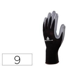 Guantes deltaplus de punto poliester palma de nitrilo especial para mecanica grasas aceites negro-gris talla 9
