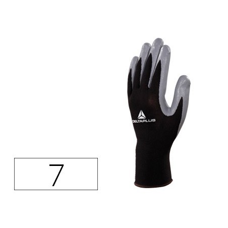 Guantes deltaplus de punto poliester palma de nitrilo especial para mecanica grasas aceites negro-gris talla 7