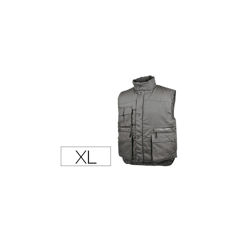 Chaleco deltaplus multibolsillos con cremallera cintura elastica protege riñones gris verde talla xl