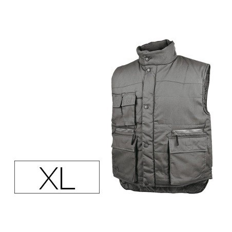 Chaleco deltaplus multibolsillos con cremallera cintura elastica protege riñones gris verde talla xl
