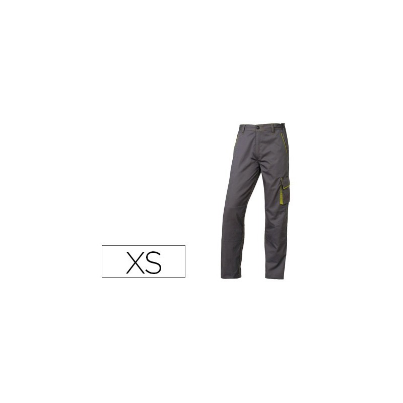 Pantalon de trabajo deltaplus cintura ajustable 5 bolsillos color gris verde talla xs