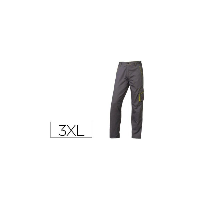 Pantalon de trabajo deltaplus cintura ajustable 5 bolsillos color gris verde talla 3xl