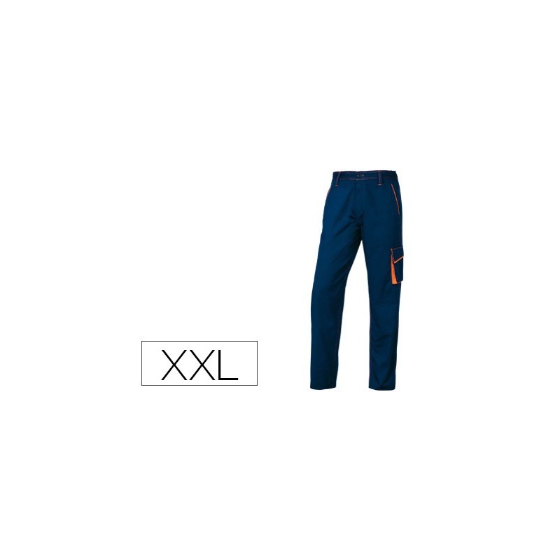Pantalon de trabajo deltaplus cintura ajustable 5 bolsillos color azul naranja talla xxl