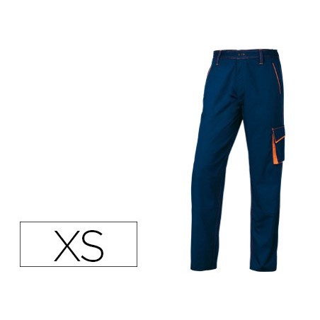 Pantalon de trabajo deltaplus cintura ajustable 5 bolsillos color azul naranja talla xs