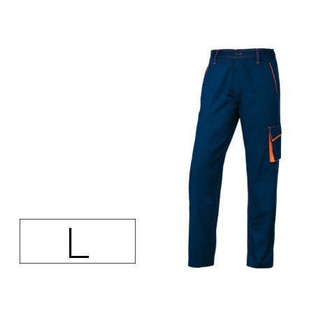 Pantalon de trabajo deltaplus cintura ajustable 5 bolsillos color azul naranja talla l