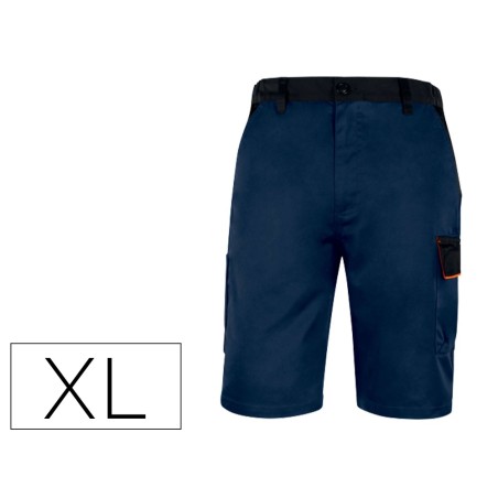 Pantalon de trabajo deltaplus bermuda cintura ajustable 5 bolsillo color azul naranja talla xl