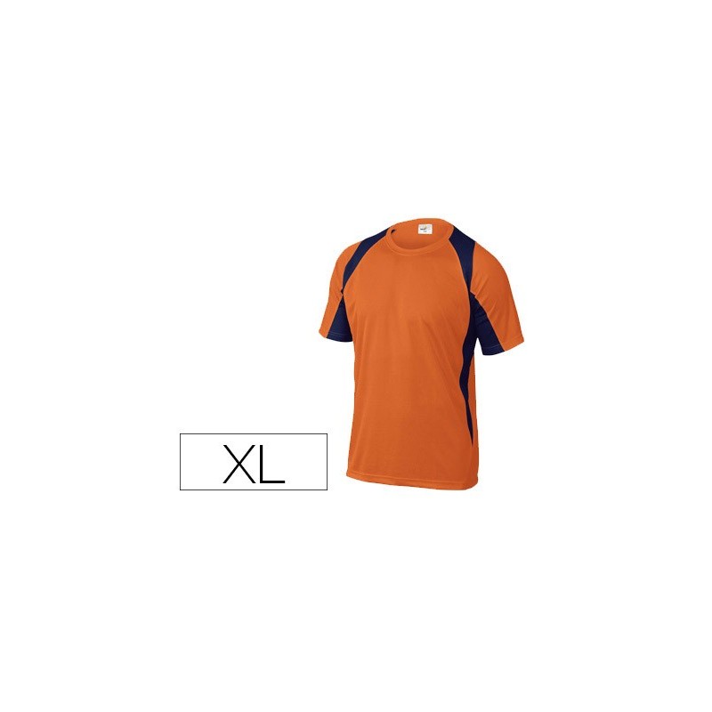 Camiseta deltaplus poliester manga corta cuello redondo tratamiento secado rapido color naranja-marino talla xl