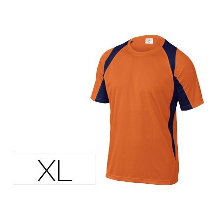 Camiseta deltaplus poliester manga corta cuello redondo tratamiento secado rapido color naranja-marino talla xl