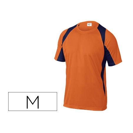 Camiseta deltaplus poliester manga corta cuello redondo tratamiento secado rapido color naranja-marino talla m