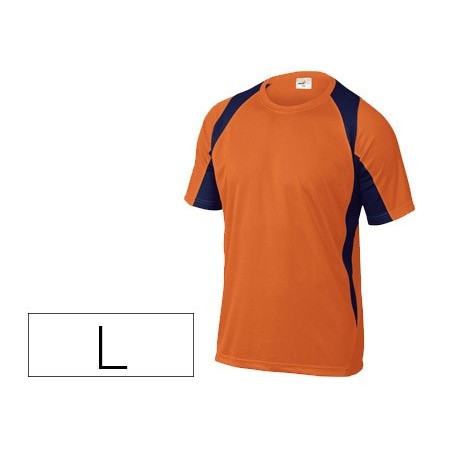 Camiseta deltaplus poliester manga corta cuello redondo tratamiento secado rapido color naranja-marino talla l
