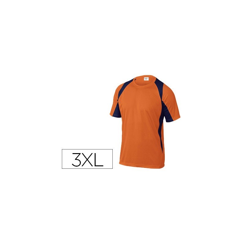 Camiseta deltaplus poliester manga corta cuello redondo tratamiento secado rapido color naranja-marino talla 3xl