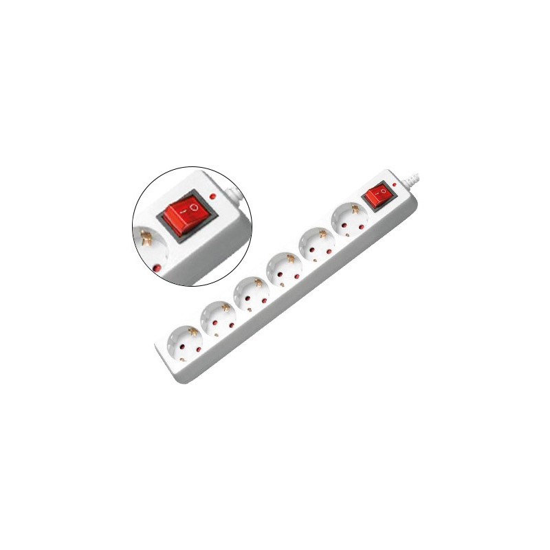 Regleta 6 tomas mediarange con interruptor longitud cable 1,4m color blanco Regleta 6 tomas mediarange con interruptor longitud cable 1,4m color blanco