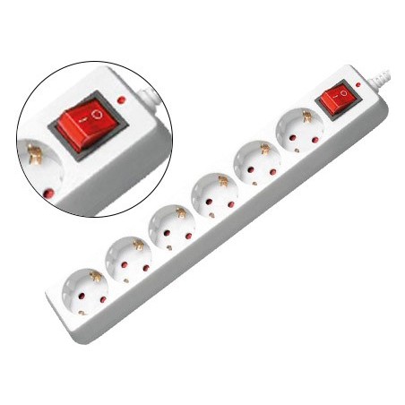 Regleta 6 tomas mediarange con interruptor longitud cable 1,4m color blanco