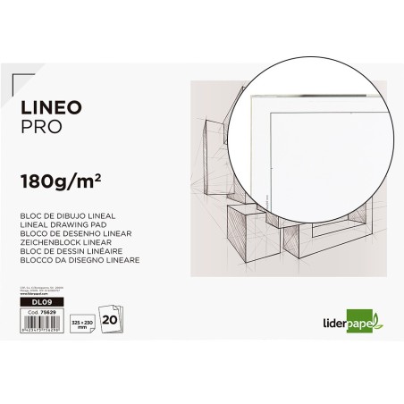Bloc dibujo liderpapel lineal encolado 230x325mm 20 hojas 180 gr/m2 con recuadro