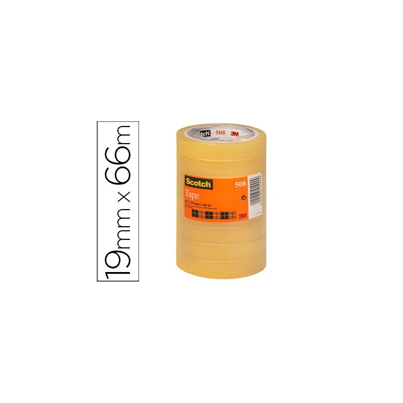 Cinta adhesiva scotch transparente 66 mt x 19 mm pack de 8 unidades