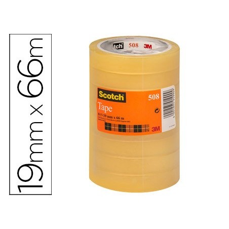 Cinta adhesiva scotch transparente 66 mt x 19 mm pack de 8 unidades
