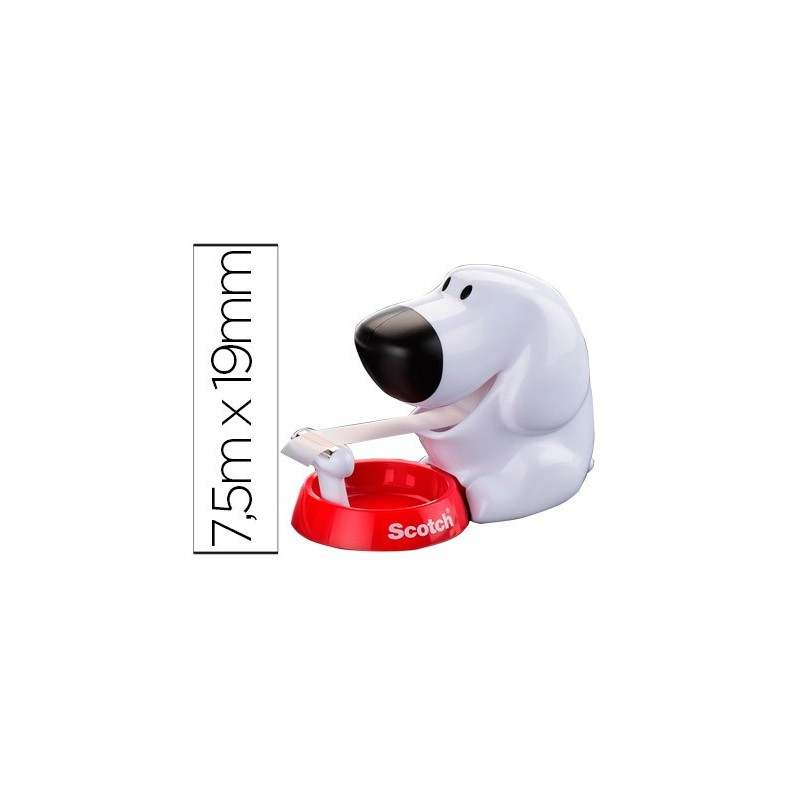 Portarrollo sobremesa scotch doggy 8,9 mt x 19 mm incluye rollo de cinta adhesiva magic