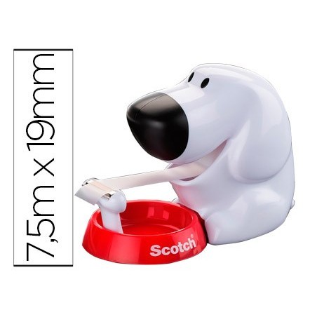 Portarrollo sobremesa scotch doggy 8,9 mt x 19 mm incluye rollo de cinta adhesiva magic