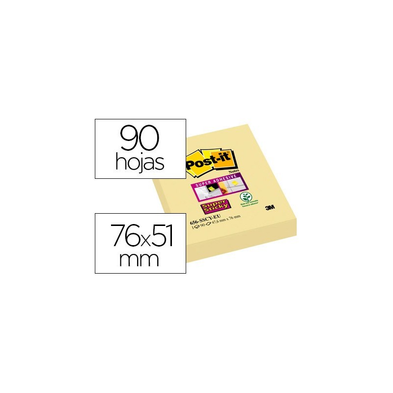 Bloc de notas adhesivas quita y pon post-it super sticky 51x78 mm con 90 hojas amarillo canario