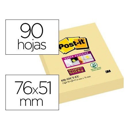 Bloc de notas adhesivas quita y pon post-it super sticky 51x78 mm con 90 hojas amarillo canario