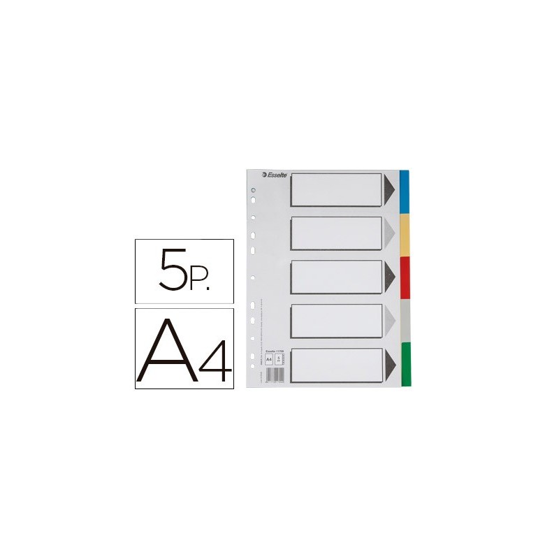 Separador esselte plastico juego de 5 separadores din a4 con 5 colores multitaladro