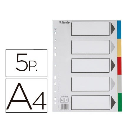 Separador esselte plastico juego de 5 separadores din a4 con 5 colores multitaladro