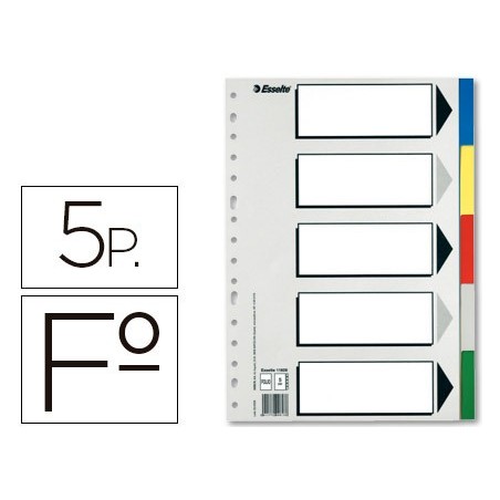 Separador esselte plastico juego de 5 separadores folio con 5 colores multitaladro