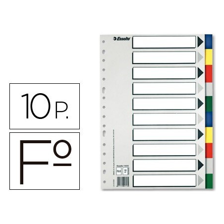 Separador esselte plastico juego de 10 separadores folio con 5 colores multitaladro