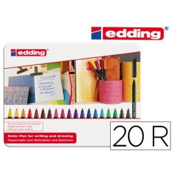 Rotulador edding punta fibra 1200 caja metalica 20 unidades colores surtidos punta redonda 0,5 mm
