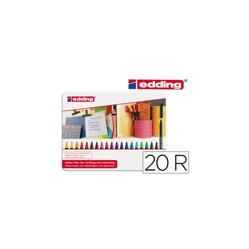 Rotulador edding punta fibra 1200 caja metalica 20 unidades colores surtidos punta redonda 0,5 mm