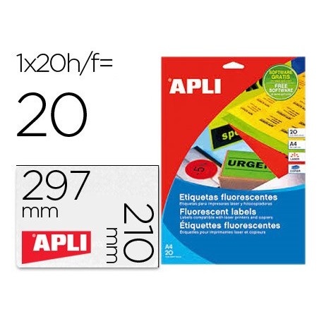 Etiqueta adhesiva apli 02879 210x297 mm para fotocopiadora laser caja con 20 hojas din a4 naranja
