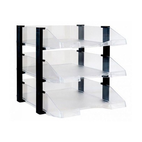 Bandeja sobremesa archivo 2000 plastico transparente con elevadores negro conjunto de 3 bandejas 280x285x350 mm