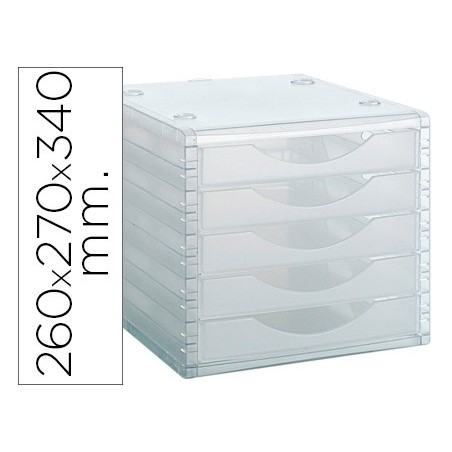 Fichero cajones de sobremesa archivo 2000 260x270x340 mm apilables 5 cajones transparente translucido