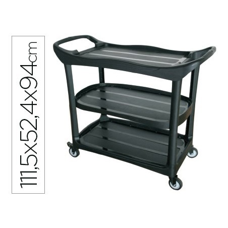 Carro de servicio multifuncional q-connect 3 estantes plastico 1115x524x940 mm