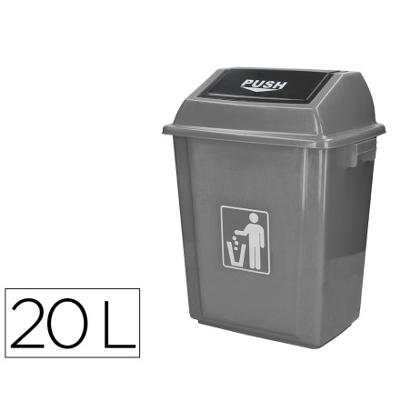 Papelera contenedor q-connect plastico con tapa de balancin 20 litros gris 340x240x450 mm