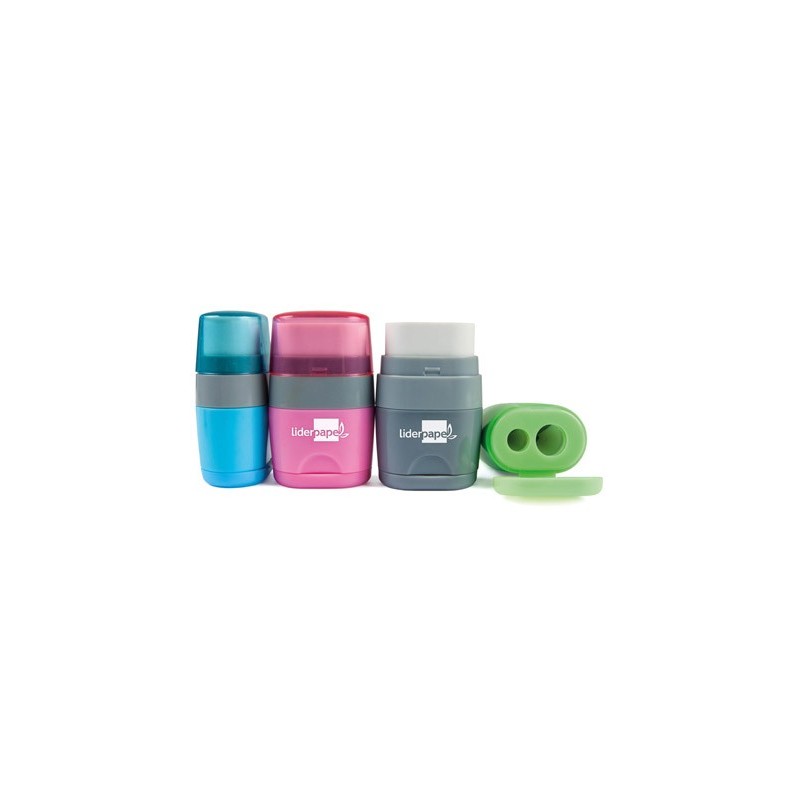 Sacapuntas liderpapel plastico 2 usos con goma