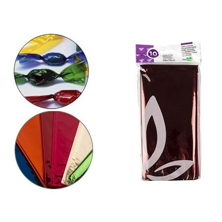 Papel celofan liderpapel 50x70 cm 22g/m2 bolsa de 10 hojas colores surtidos