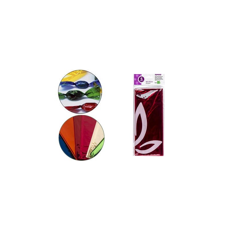 Papel celofan liderpapel 50x70 cm 22g/m2 bolsa de 5 hojas rosa