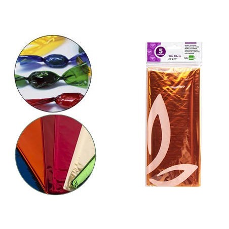 Papel celofan liderpapel 50x70 cm 22g/m2 bolsa de 5 hojas amarillo