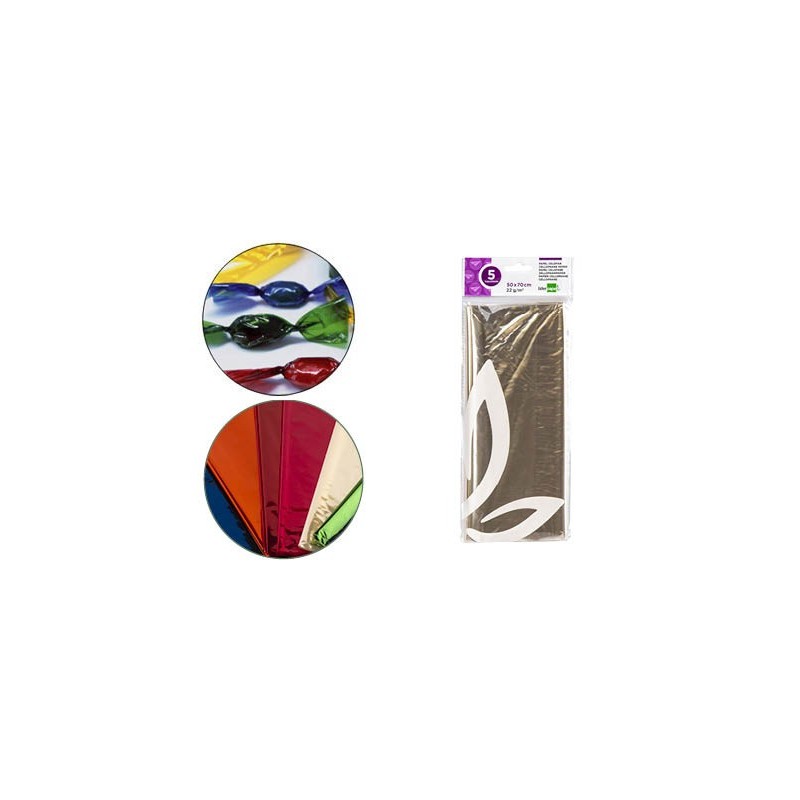 Papel celofan liderpapel 50x70 cm 22g/m2 bolsa de 5 hojas transparente