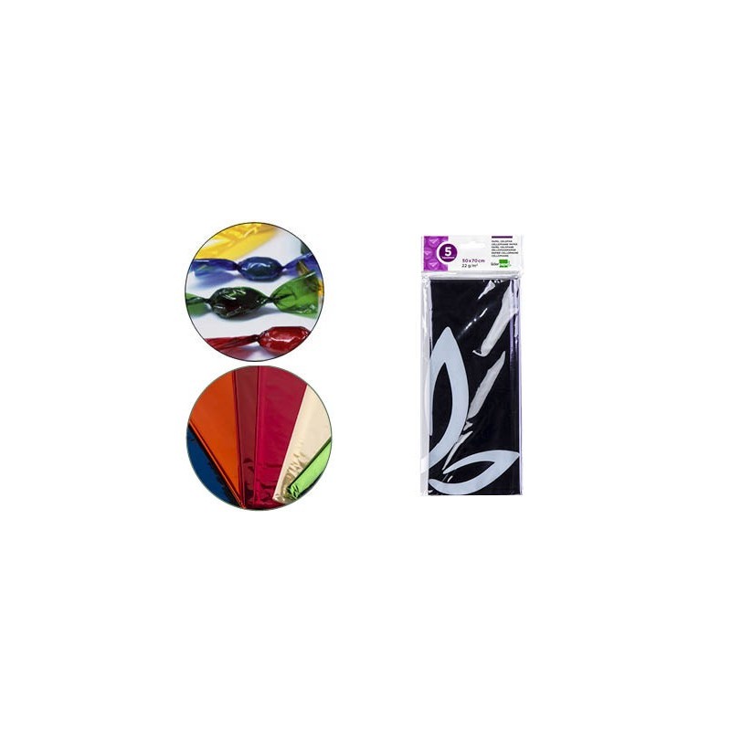 Papel celofan liderpapel 50x70 cm 22g/m2 bolsa de 5 hojas violeta
