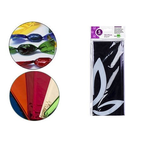 Papel celofan liderpapel 50x70 cm 22g/m2 bolsa de 5 hojas violeta