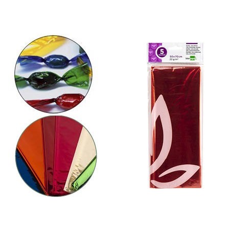 Papel celofan liderpapel 50x70 cm 22g/m2 bolsa de 5 hojas naranja