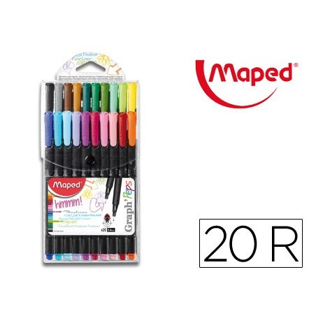 Rotulador maped punta de metal graph peps fine liner estuche de 20 colores surtidos