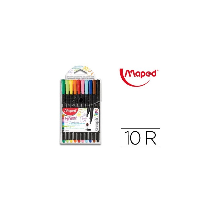 Rotulador maped punta de metal graph peps fine liner estuche de 10 colores surtidos
