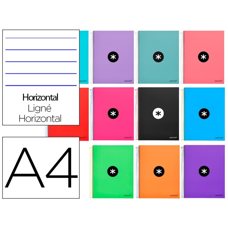 Cuaderno espiral a4 micro antartik tapa forrada 120h 90 gr horizontal 5 bandas 4 taladros colores surtidos Cuaderno espiral a4 micro antartik tapa forrada 120h 90 gr horizontal 5 bandas 4 taladros colores surtidos