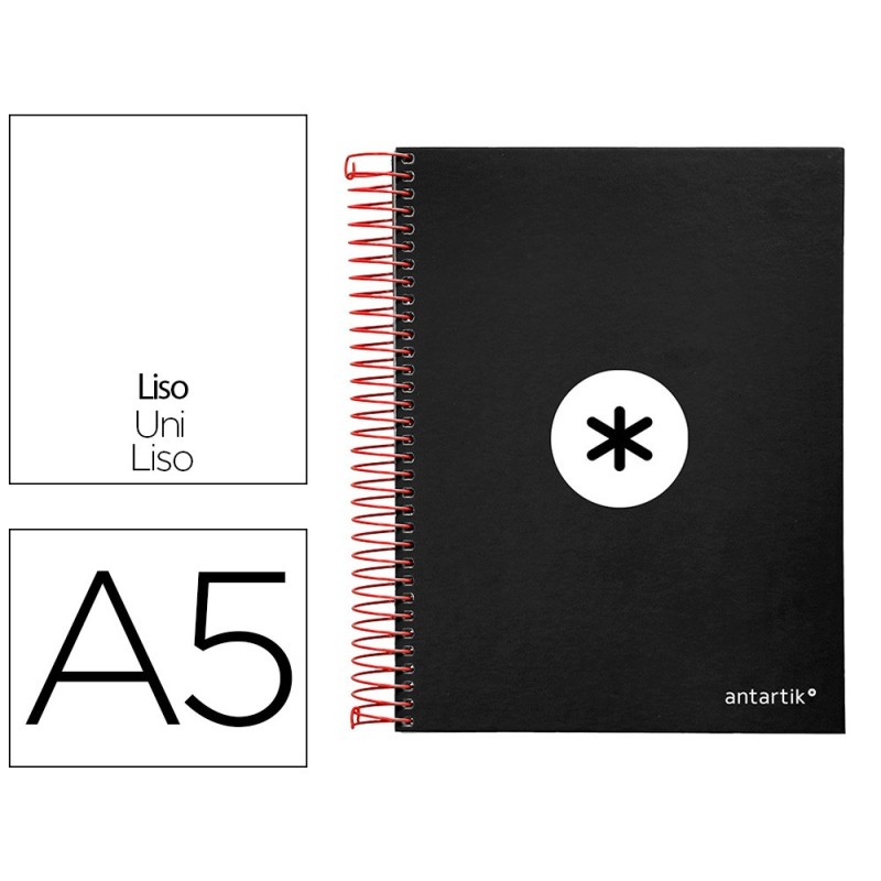 Cuaderno espiral a5 micro antartik tapa forrada 120h 90g liso con bandas 6 taladros color negro Cuaderno espiral a5 micro antartik tapa forrada 120h 90g liso con bandas 6 taladros color negro