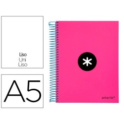 Cuaderno espiral a5 micro antartik tapa forrada 120h 90 gr liso con bandas 6 taladros color rosa fluor