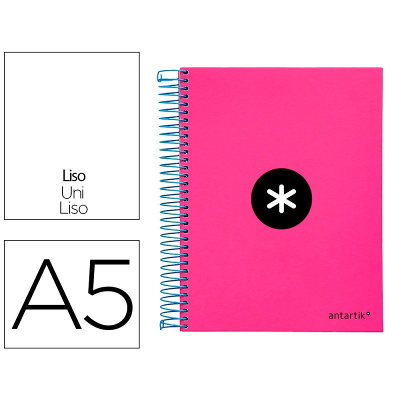 Cuaderno espiral a5 micro antartik tapa forrada 120h 90 gr liso con bandas 6 taladros color rosa fluor Cuaderno espiral a5 micro antartik tapa forrada 120h 90 gr liso con bandas 6 taladros color rosa fluor
